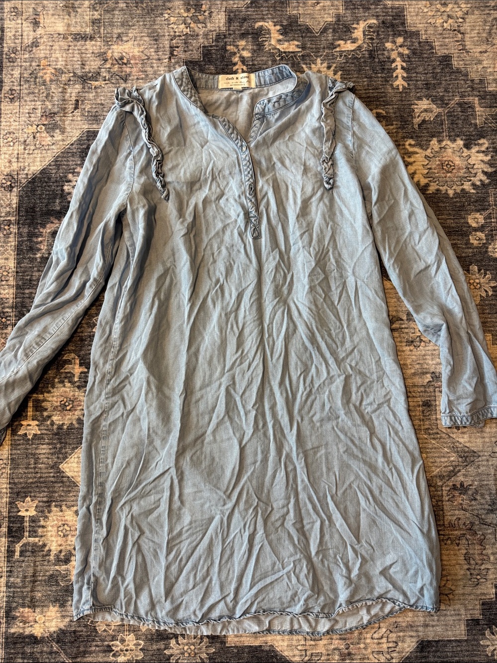 Anthropologie Light Chambray Ruffle-Trim Midi Dress